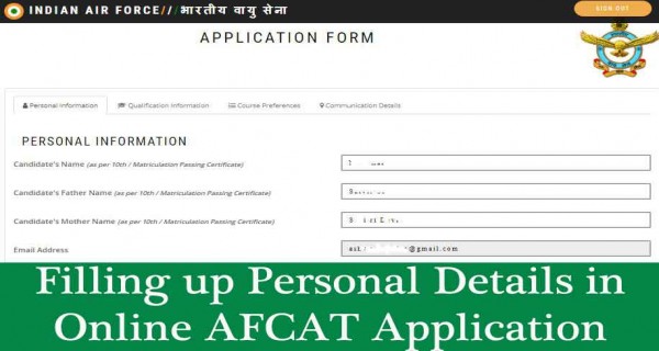 AFCAT application form personal details