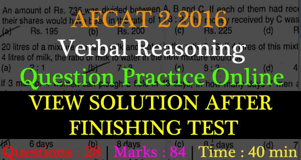 Online AFCAT 2 2016 Verbal Reasoning Questions Practice